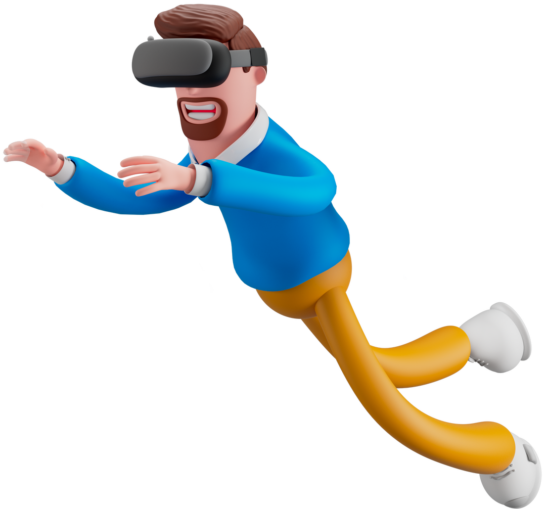Image of a person in a flying position with VR headset on
